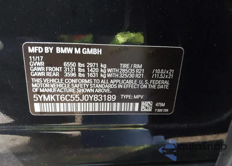 2018 BMW X5 M из США, поврежденный, VIN 5YMKT6C55J0Y83189